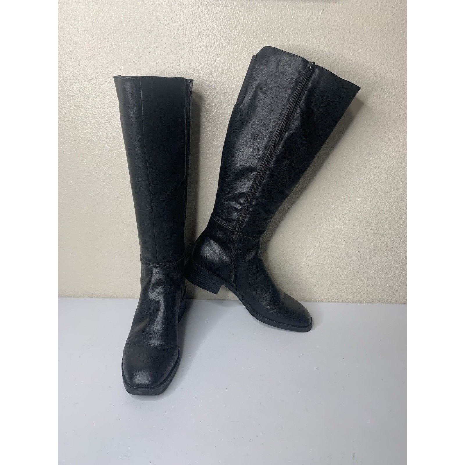 Frye & Co. Womens Lillian Riding Boots Sz 11 Black Leather Stacked Heel Side Zip